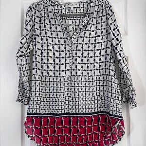 Stylish Navy and White Swim Cover-up with Red Accents